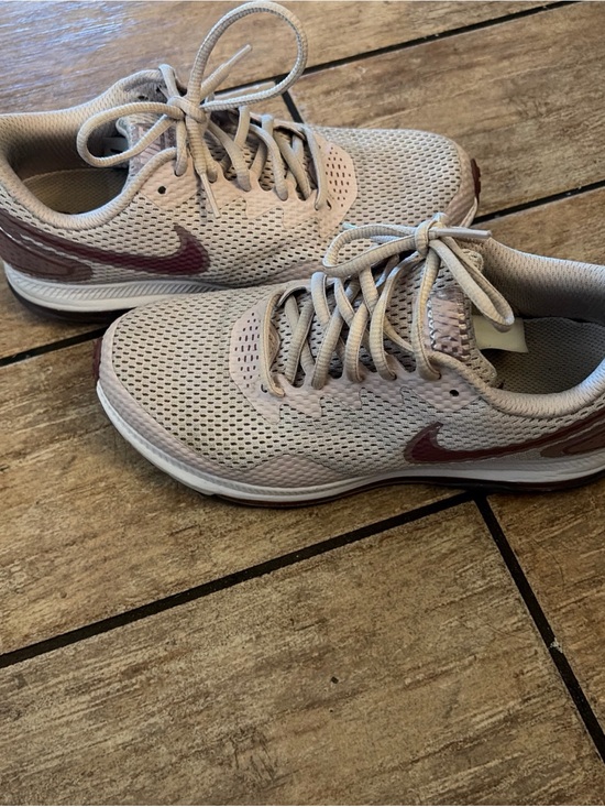 Nike Shoes - Nike Beige Mesh Sneakers with Burgundy Swoosh